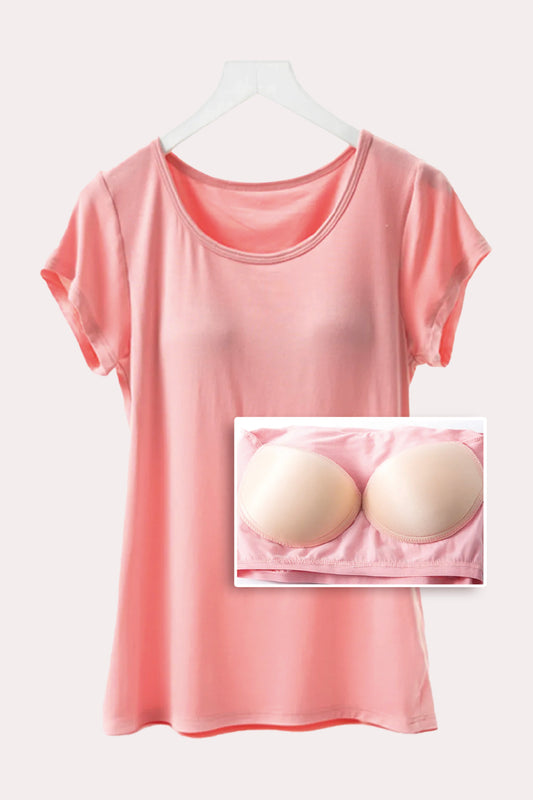 Round Neck Short Sleeve T-Shirt with Bra - GLS Clothing Shop