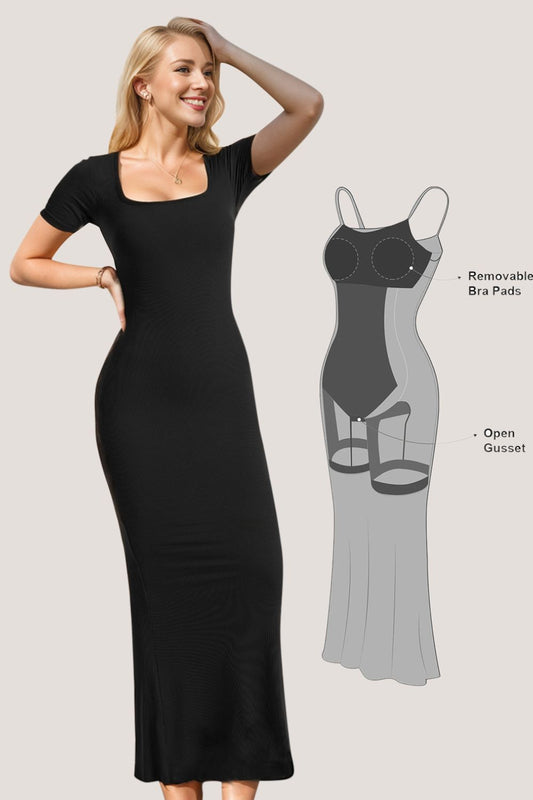 Basic Bae Built-In Shapewear Square Neck Short Sleeve Maxi Dress - GLS Clothing Shop