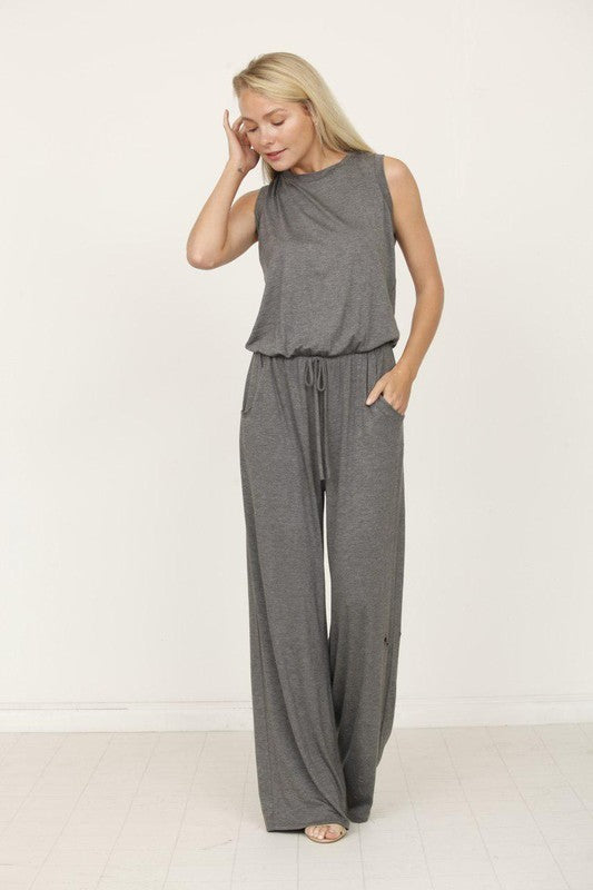 plus solid draw string pocket jumpsuit - GLS Clothing Shop