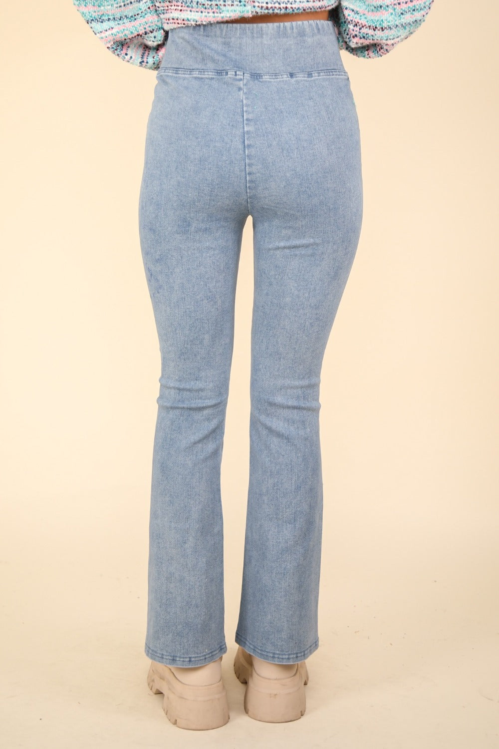 VERY J Washed Denim Stretchy Crossover Waist Leggings - GLS Clothing Shop