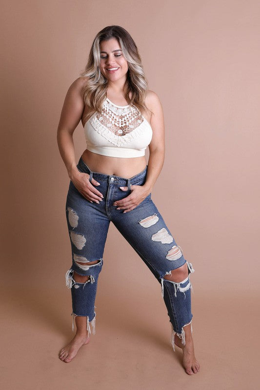 Plus Size Crochet Lace High Neck Bralette - GLS Clothing Shop