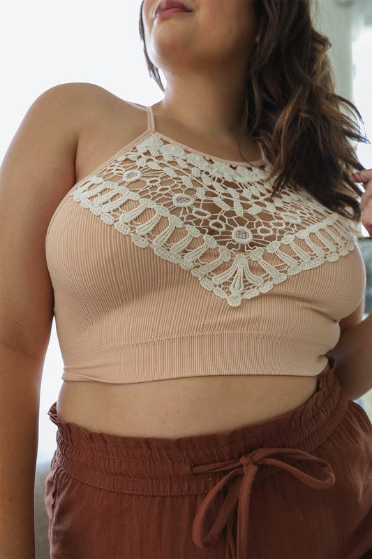 Plus Size Crochet Lace High Neck Bralette - GLS Clothing Shop