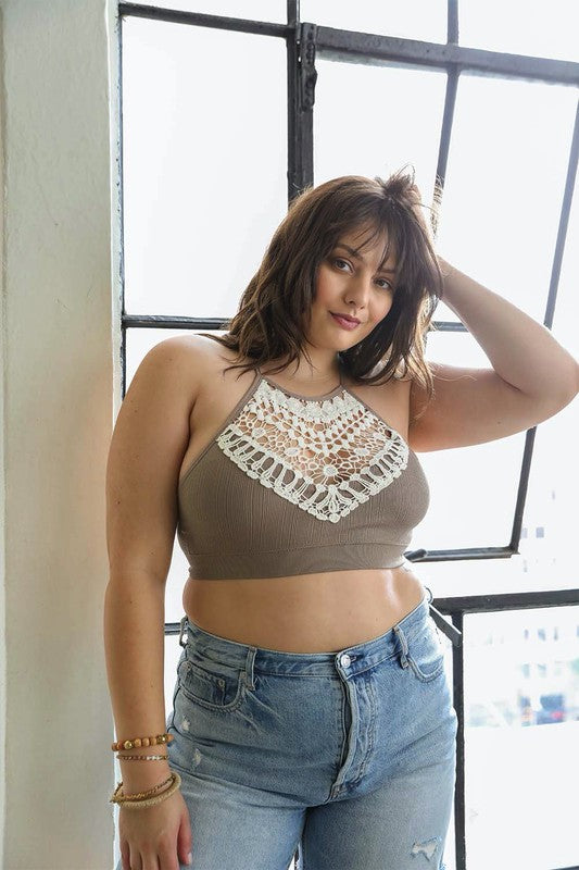 Plus Size Crochet Lace High Neck Bralette - GLS Clothing Shop