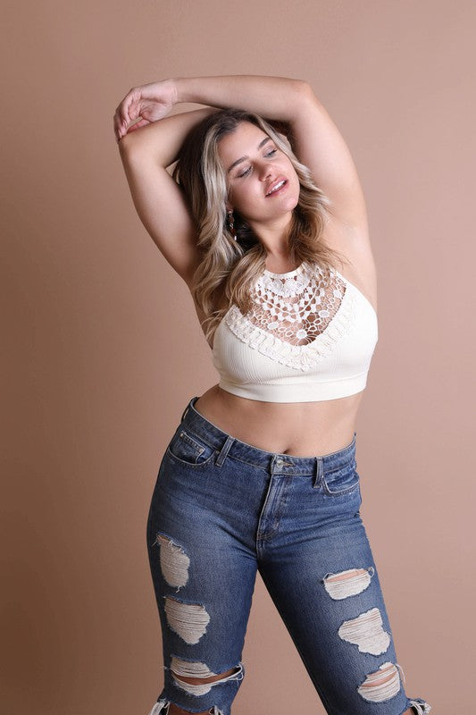 Plus Size Crochet Lace High Neck Bralette - GLS Clothing Shop