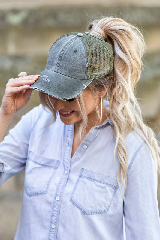 Distressed Messy Bun Hat Cap - GLS Clothing Shop