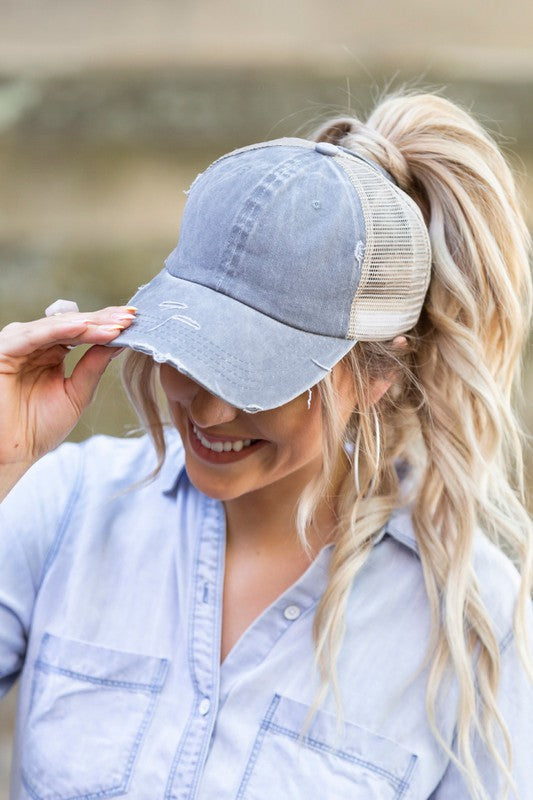 Distressed Messy Bun Hat Cap - GLS Clothing Shop