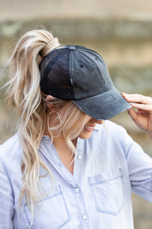 Distressed Messy Bun Hat Cap - GLS Clothing Shop