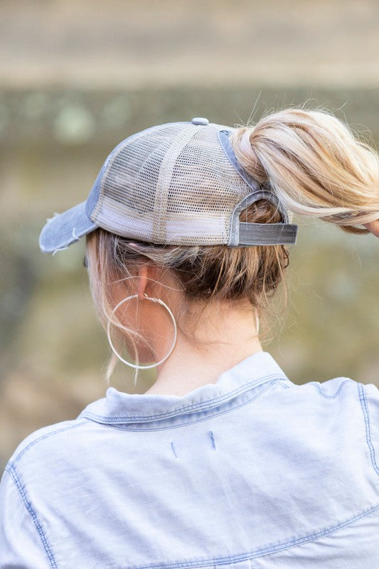 Distressed Messy Bun Hat Cap - GLS Clothing Shop