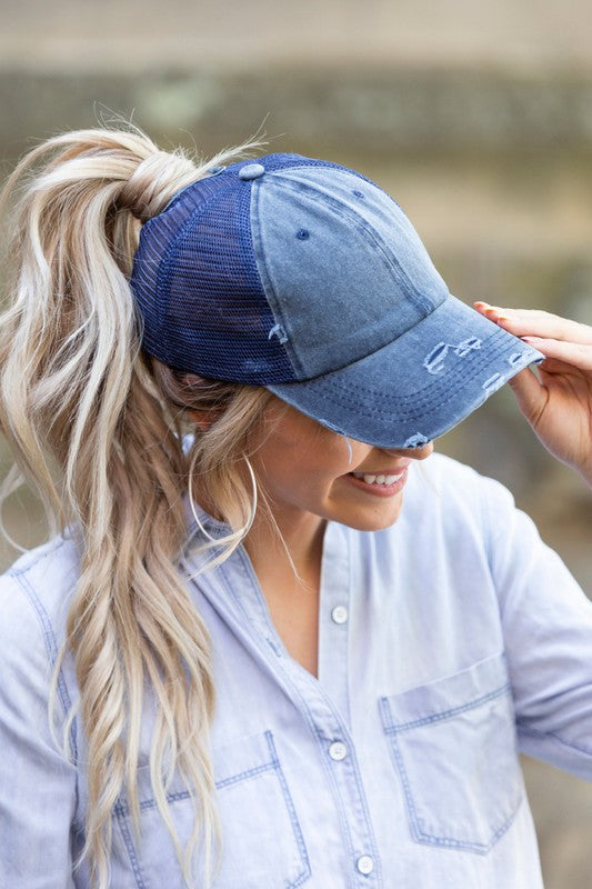 Distressed Messy Bun Hat Cap - GLS Clothing Shop