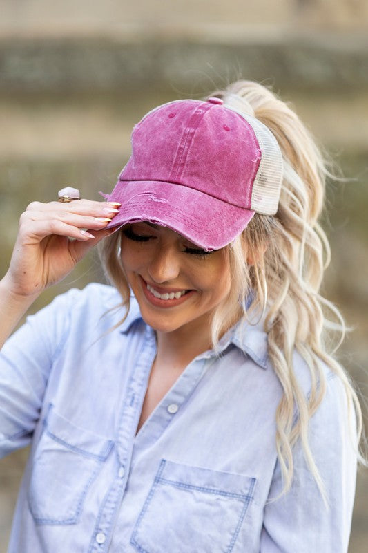 Distressed Messy Bun Hat Cap - GLS Clothing Shop