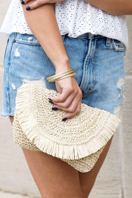 Frayed Fold-over Straw Clutch - GLS Clothing Shop