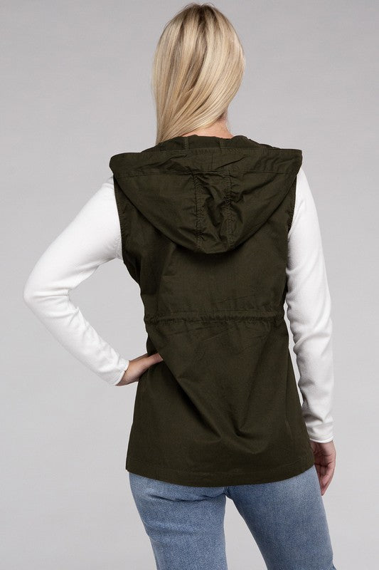 Drawstring Waist Military Hoodie Vest - GLS Clothing Shop