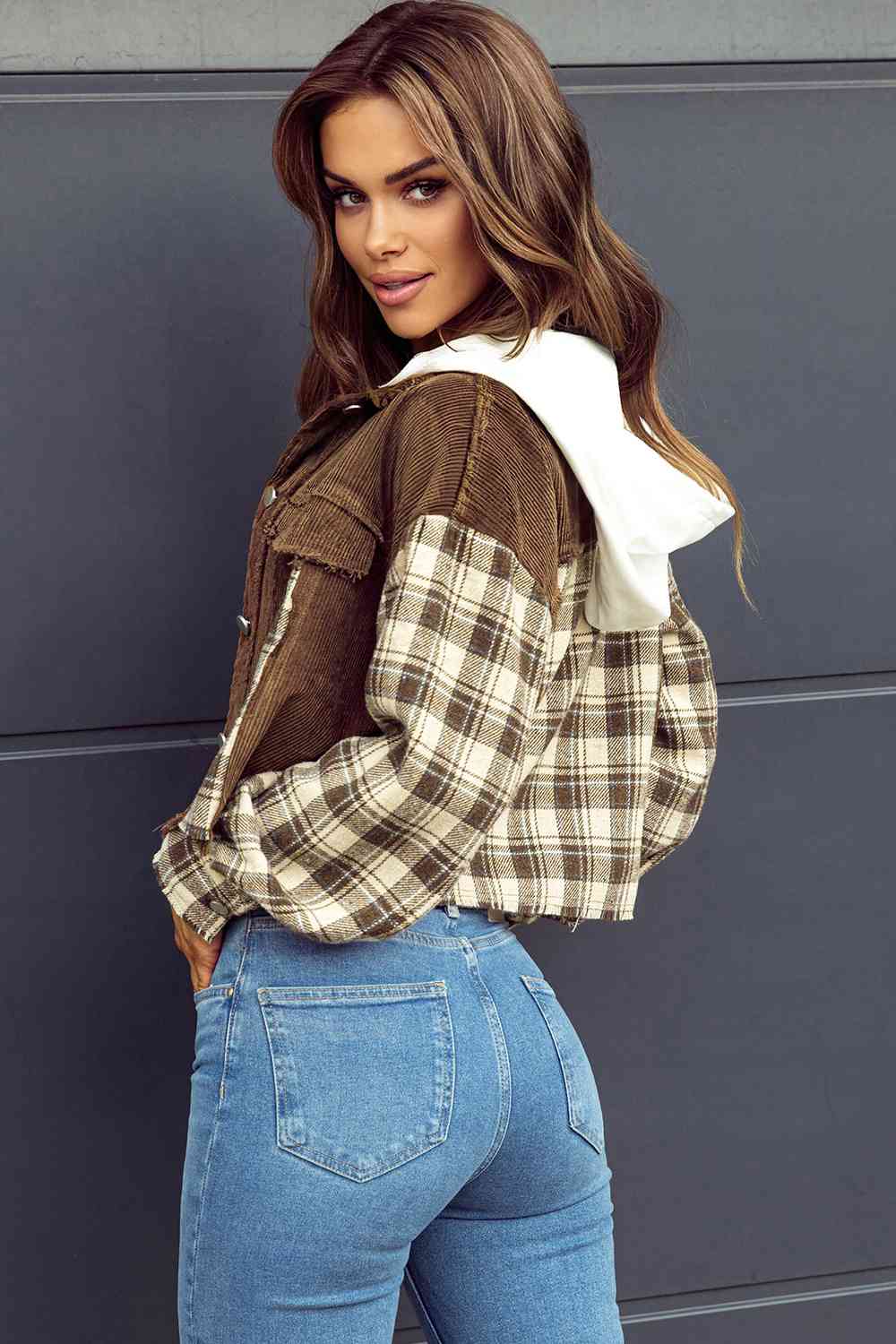 Plaid Hooded Cropped Jacket - GLS Clothing Shop