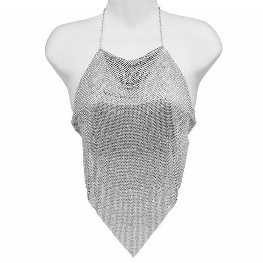 RHINESTONE METAL MESH CAMISOLE TOP BODY CHAIN - GLS Clothing Shop