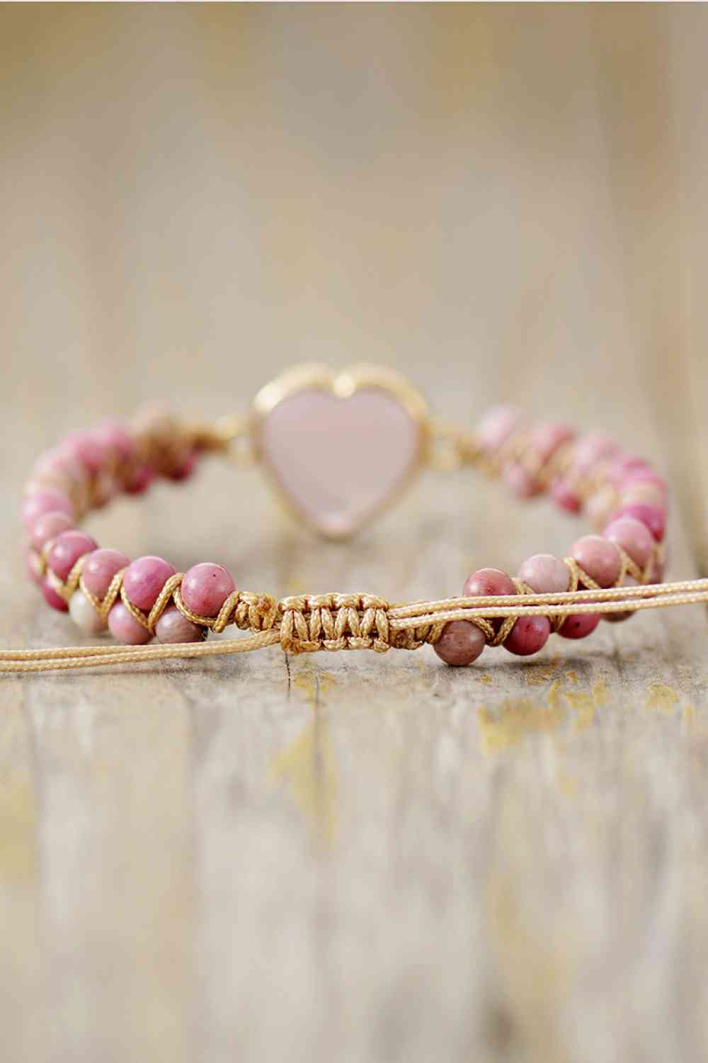 Rose Quartz Heart Beaded Bracelet - GLS Clothing Shop