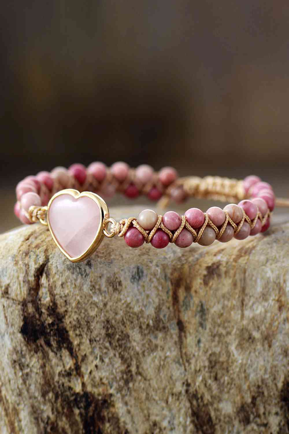 Rose Quartz Heart Beaded Bracelet - GLS Clothing Shop