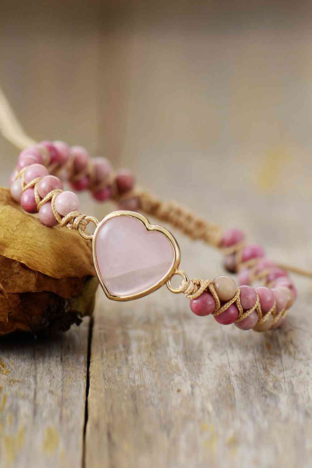 Rose Quartz Heart Beaded Bracelet - GLS Clothing Shop