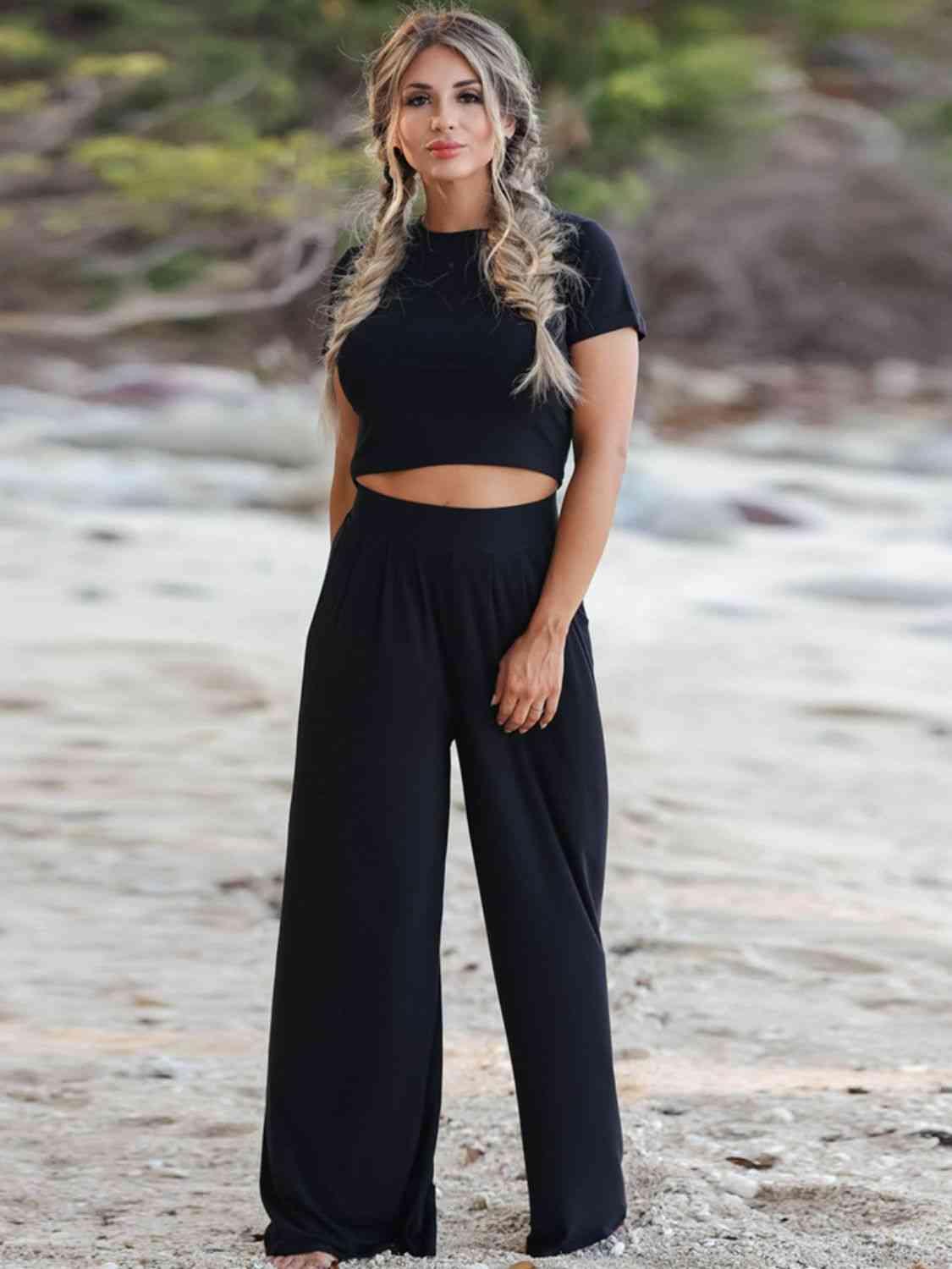 Short Sleeve T-Shirt and Wide Leg Pants Set - GLS Clothing Shop
