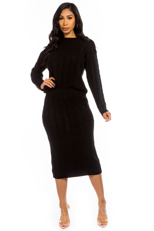 Sweater Skirt Set - Black - GLS Clothing Shop