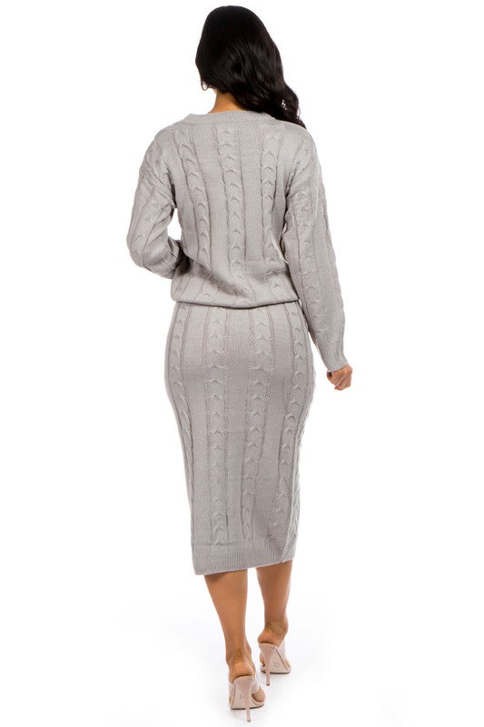 Sweater Skirt Set - Grey - GLS Clothing Shop