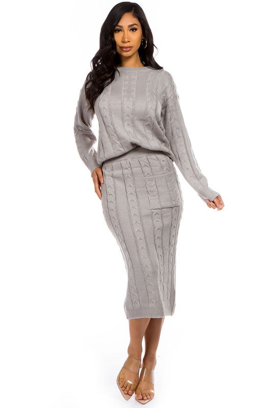 Sweater Skirt Set - Grey - GLS Clothing Shop