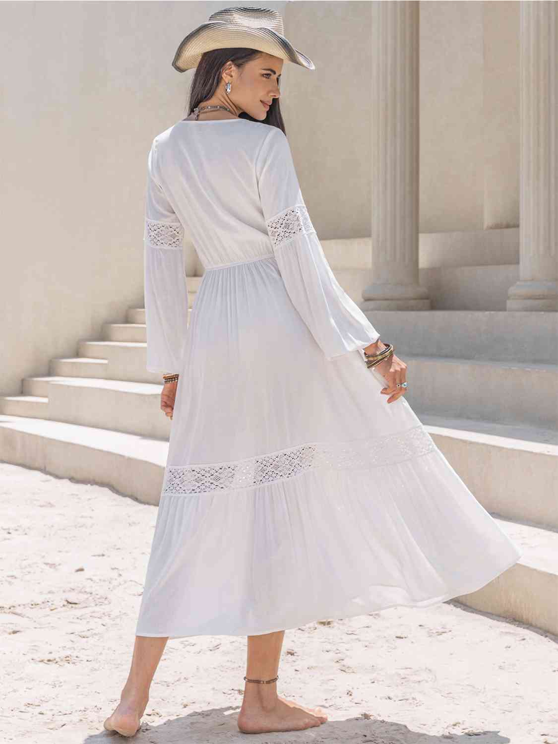 Tie Neck Balloon Sleeve Midi Dress - GLS Clothing Shop