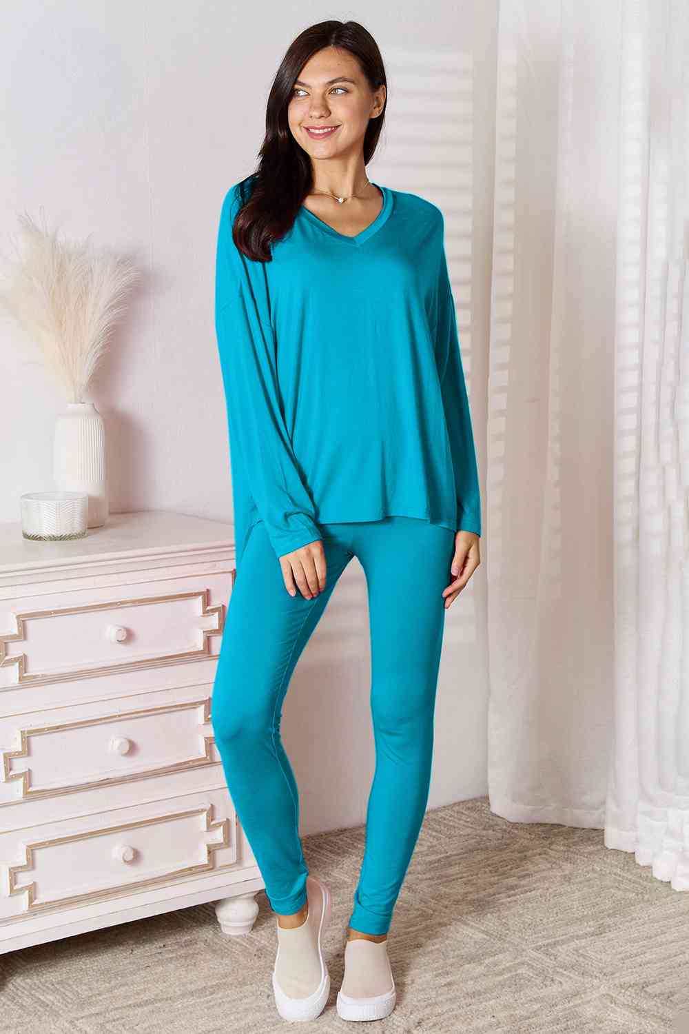 V-Neck Soft Rayon Long Sleeve Top and Pants Lounge Set - GLS Clothing Shop