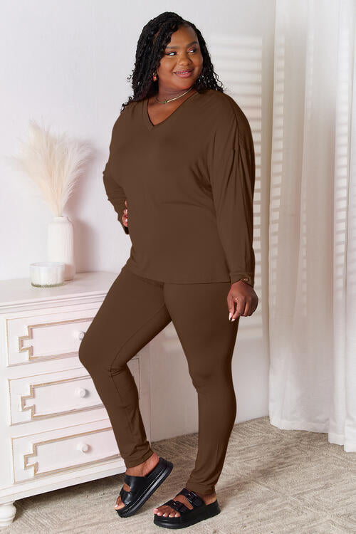 V-Neck Soft Rayon Long Sleeve Top and Pants Lounge Set - GLS Clothing Shop