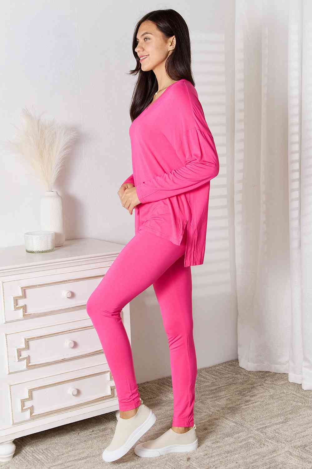 V-Neck Soft Rayon Long Sleeve Top and Pants Lounge Set - GLS Clothing Shop