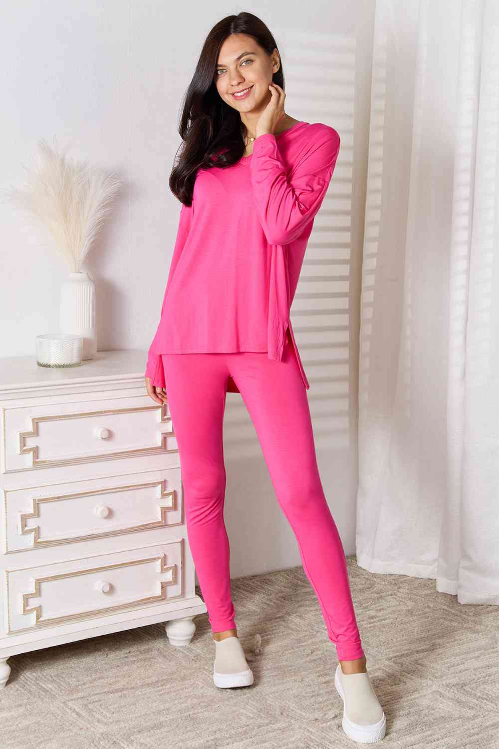 V-Neck Soft Rayon Long Sleeve Top and Pants Lounge Set - GLS Clothing Shop