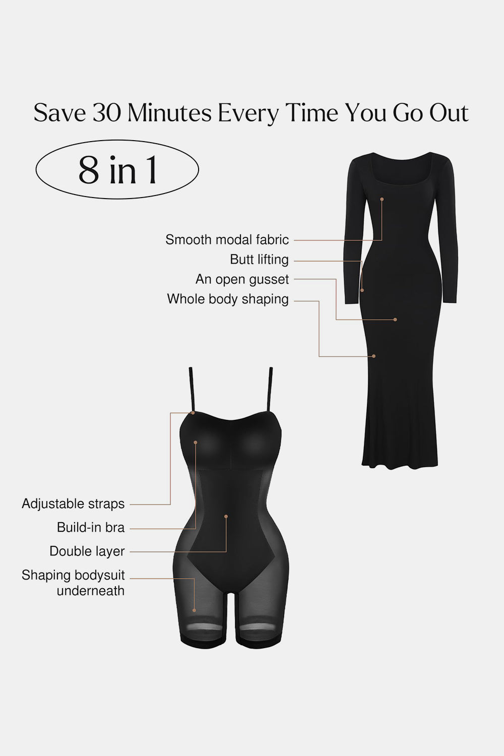 Basic Bae Built-In Shapewear Square Neck Long Sleeve Maxi Dress - GLS Clothing Shop