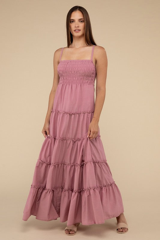 Woven Smocked Top Tiered Cami Maxi Dress - GLS Clothing Shop