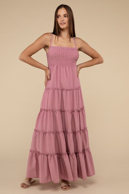 Woven Smocked Top Tiered Cami Maxi Dress - GLS Clothing Shop