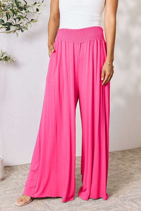 Double Take Full Size Smocked Wide Waistband Wide Leg Pants - GLS Clothing Shop