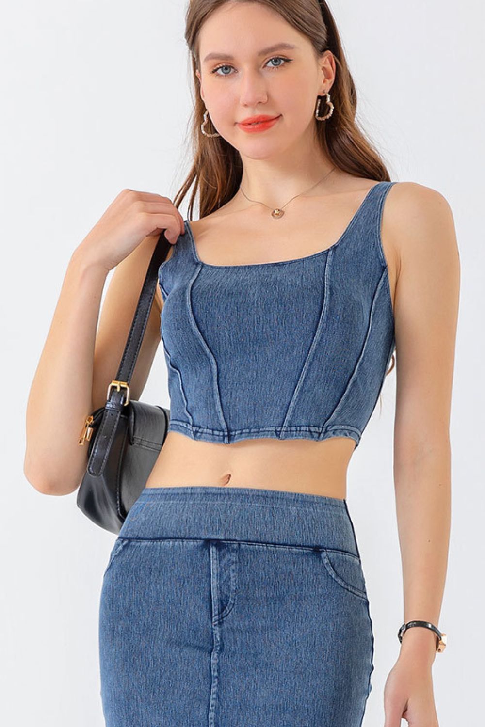 Seam Detail Cropped Denim Tank - GLS Clothing Shop