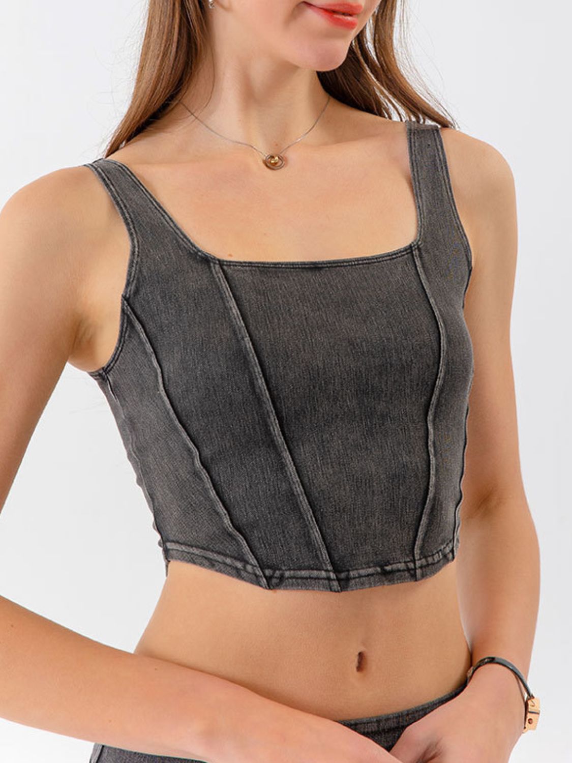 Seam Detail Cropped Denim Tank - GLS Clothing Shop