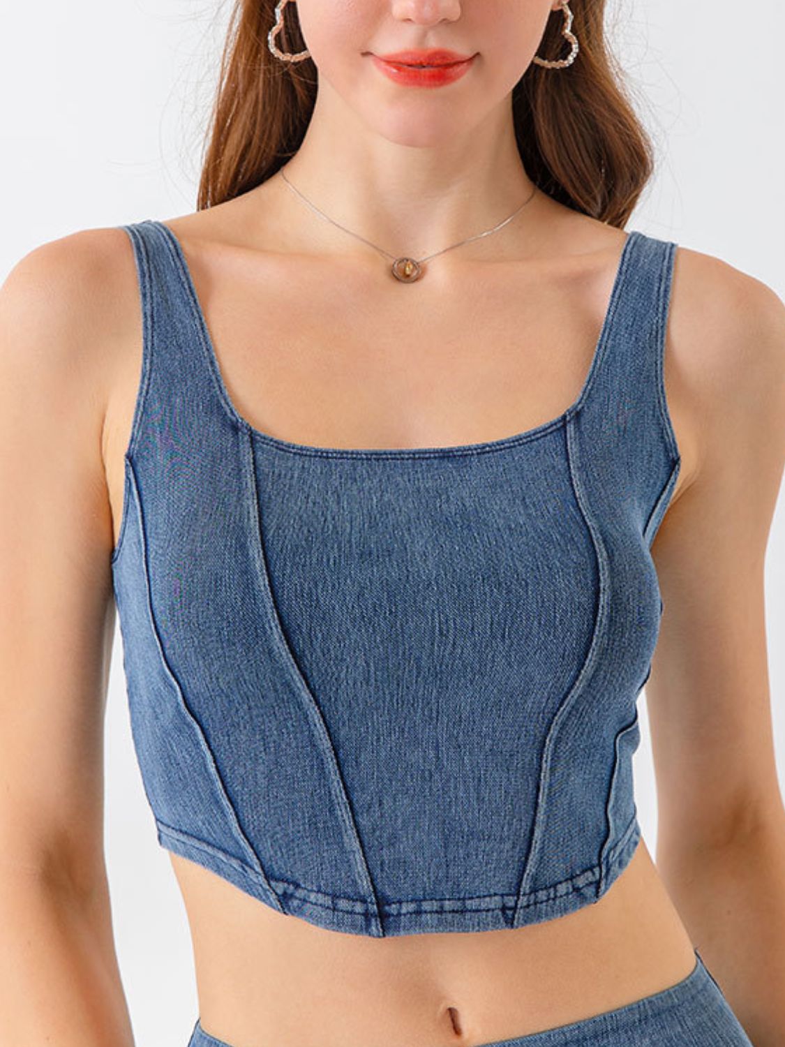 Seam Detail Cropped Denim Tank - GLS Clothing Shop