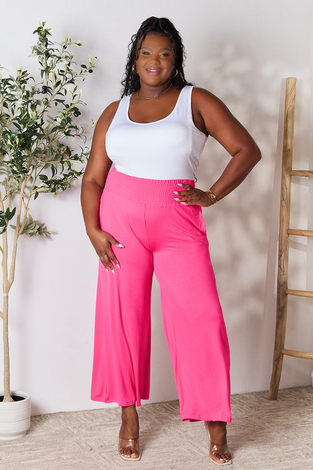 Double Take Full Size Smocked Wide Waistband Wide Leg Pants - GLS Clothing Shop