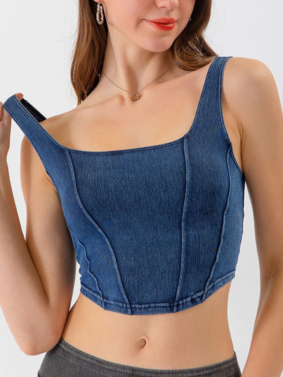 Seam Detail Cropped Denim Tank - GLS Clothing Shop