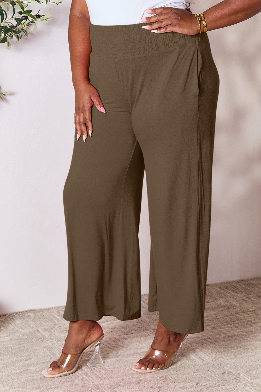 Double Take Full Size Smocked Wide Waistband Wide Leg Pants - GLS Clothing Shop