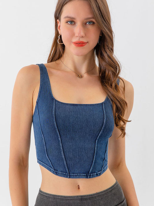 Seam Detail Cropped Denim Tank - GLS Clothing Shop