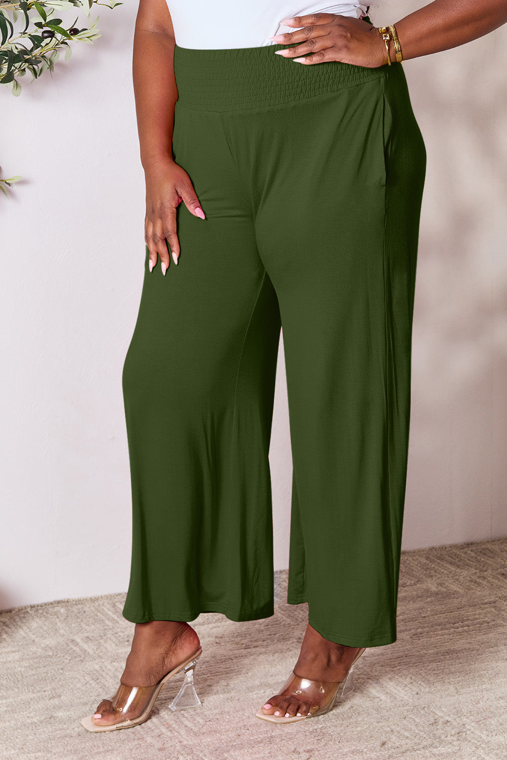 Double Take Full Size Smocked Wide Waistband Wide Leg Pants - GLS Clothing Shop